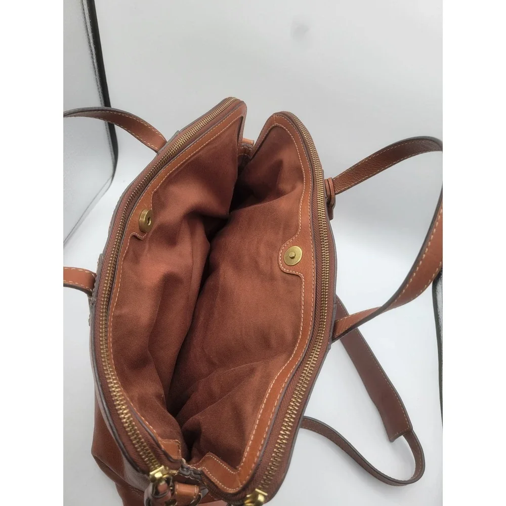 Fossil Rachel Satchel Brown Leather Triple Compartment Crossbody Laptop Bag